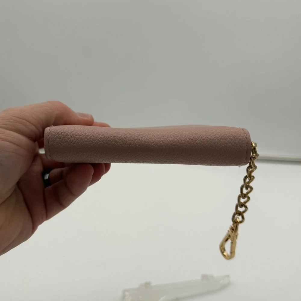 Anne Klein Dusty Rose Pebbled Zip Around Small Wallet Keychain Coin Purse Gold